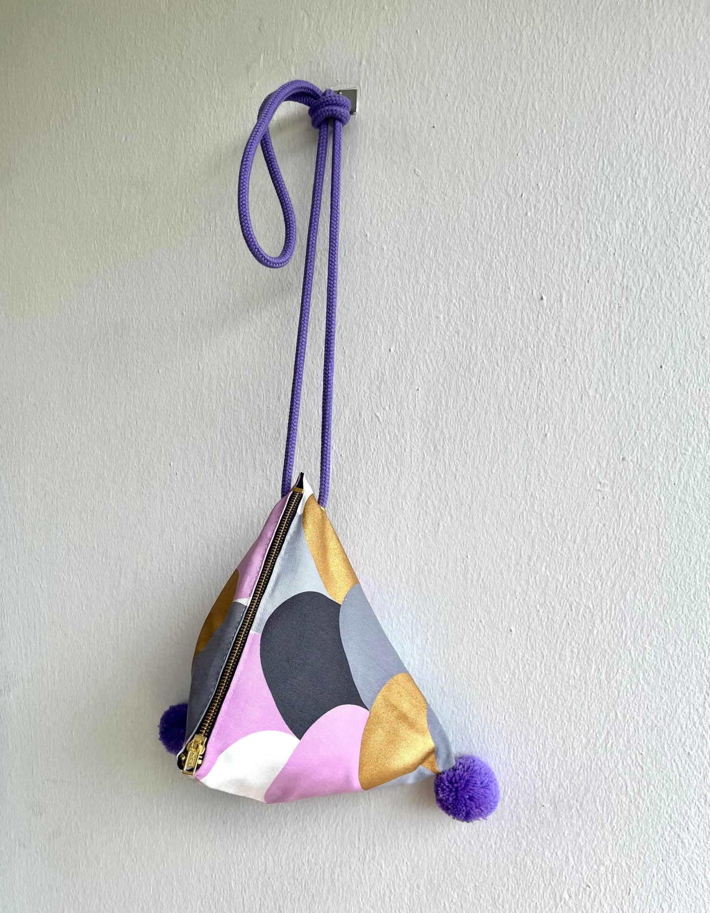 Small triangle origami bag , pom pom cool colorful bag , handmade eco friendly bag | Fish tail