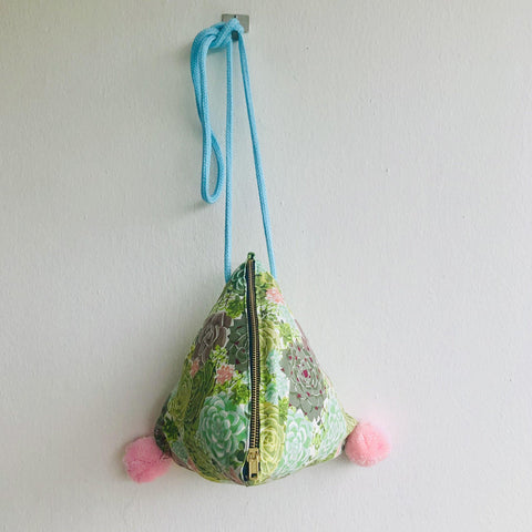 Origami small triangle bag , pom pom shoulder bag , cute Japanese inspired bag | Lanzarote - Jiakuma