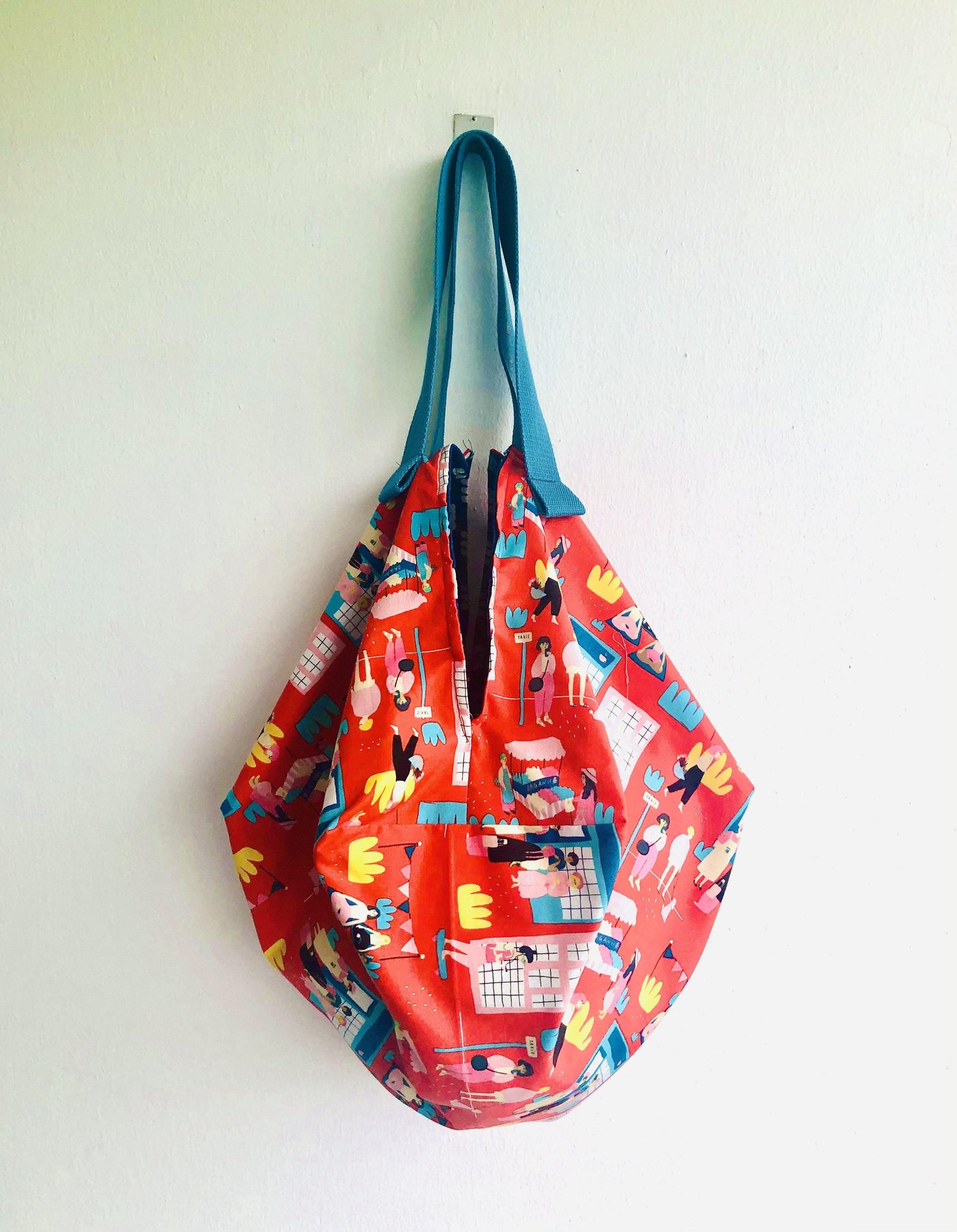 Shoulder sac bag , origami tote bag , reversible eco friendly colorful bag | Lets go out to the hawker - Jiakuma