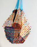 Origami sac shoulder bag , boho sac bag , reversible Japanese inspired bag | Spiky tassels