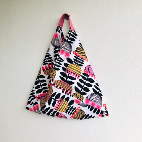 Origami bento bag , triangle tote bag , cotton duck shoulder handmade bag | Autumn flowers - Jiakuma