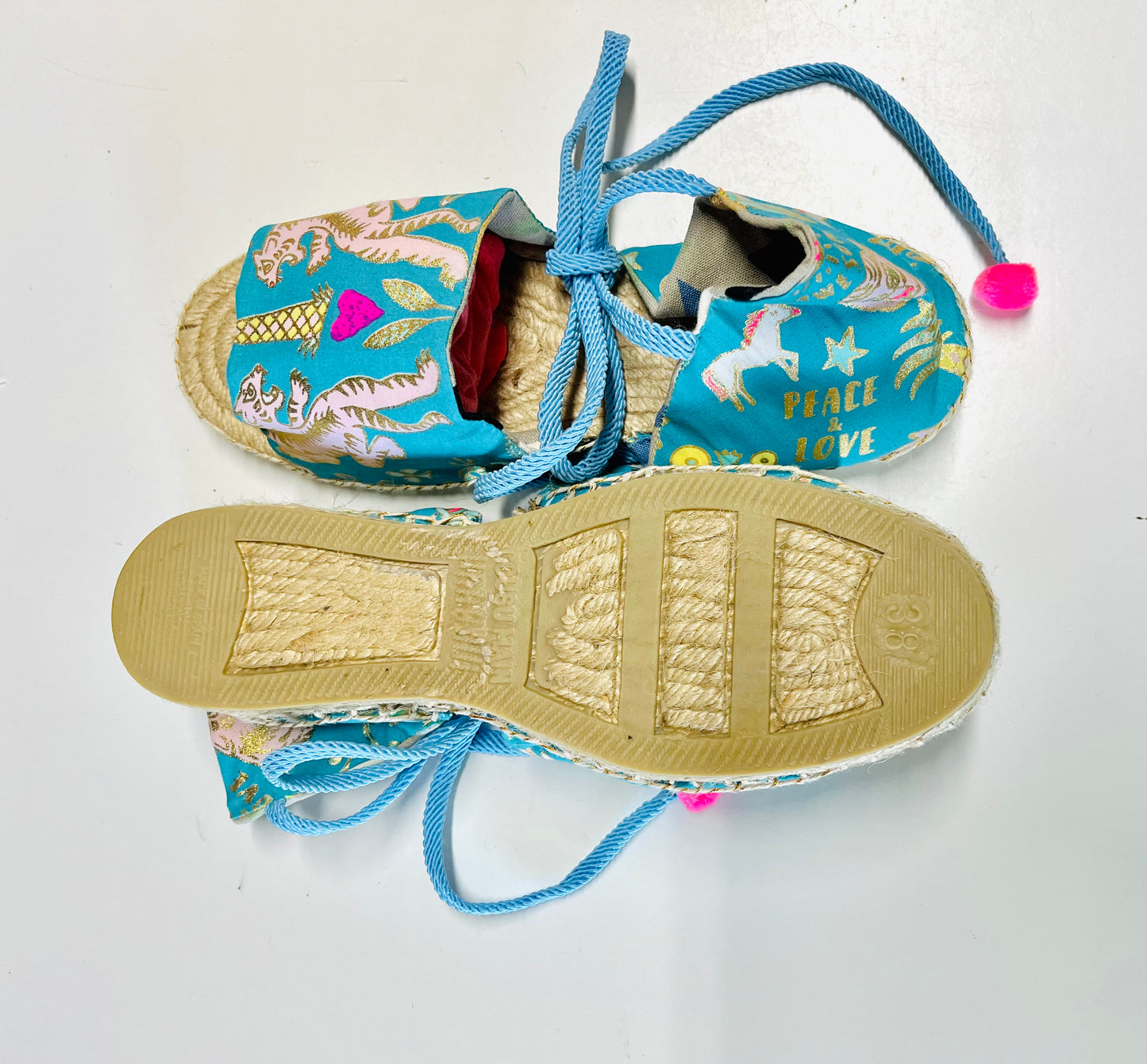 Handmade espadrilles shoes , ooak sandal hand stitched shoes , espadrenyes tie up shoes | Tigers & unicorns