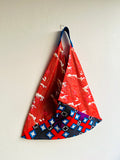Origami bento bag, shoulder tote bag , colorful African fabric bag | Red waves in Africa