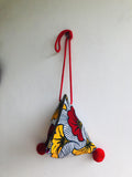 Summer colorful small cross sling bag , African fabric bag , pom poms bag | African flowers - Jiakuma