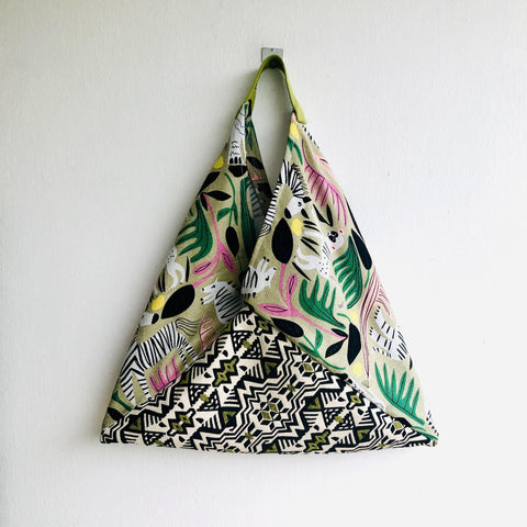 Origami bento bag , ooak handmade tote bag , eco friendly Japanese inspired bag | Hiding in the jungle and having fun - Jiakuma
