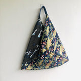 Origami shoulder bag , handmade bento bag , tote Japanese conspired bag| Blue & Gold - Jiakuma