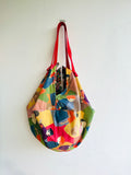 Origami Japanese inspired sac bag , reversible colorful cool print bag , shoulder shopping summer bag | Tahiti