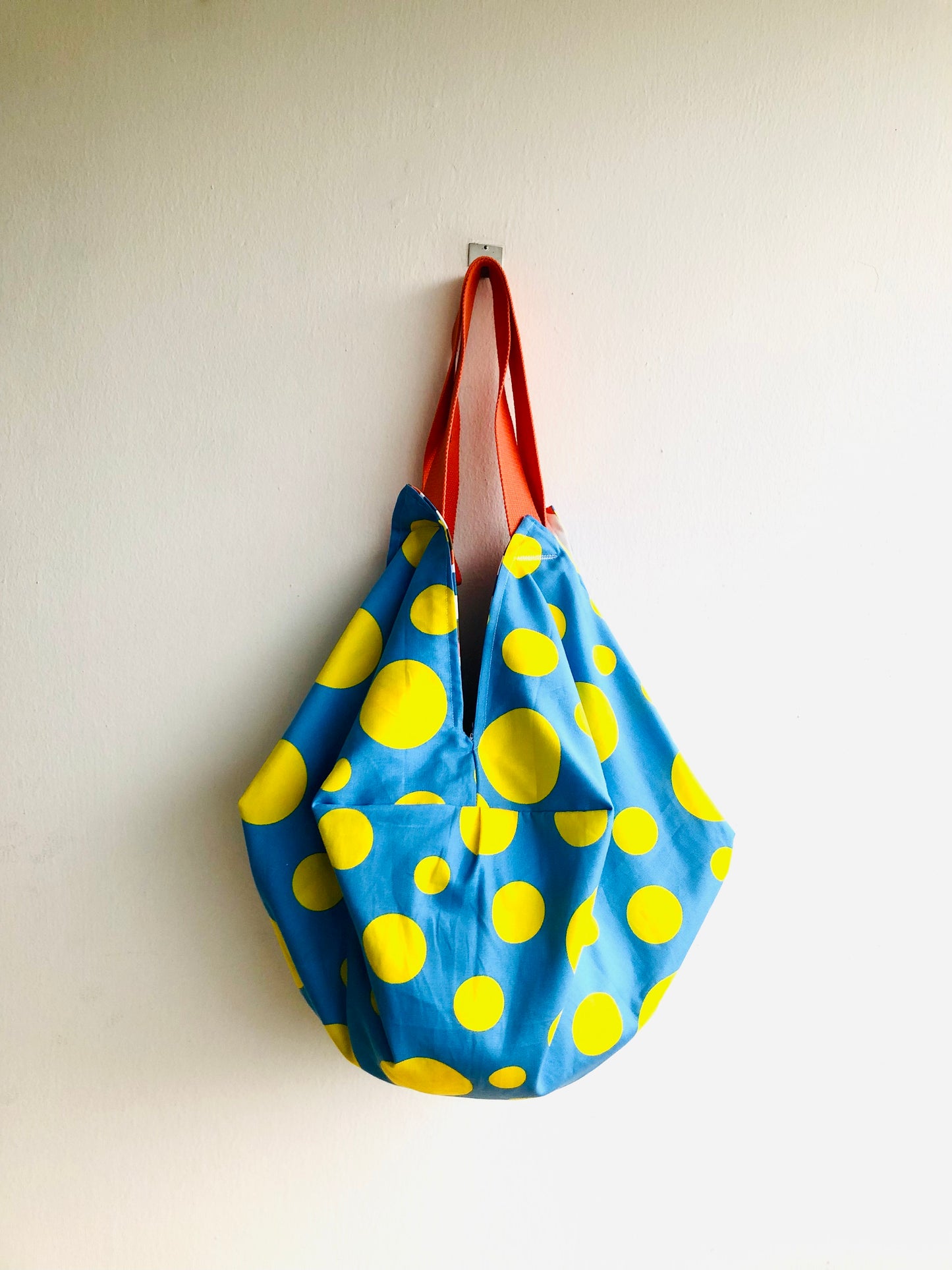 Origami sac bag , reversible fabric shoulder bag , eco friendly shopping summer bag | Polka dots & strips