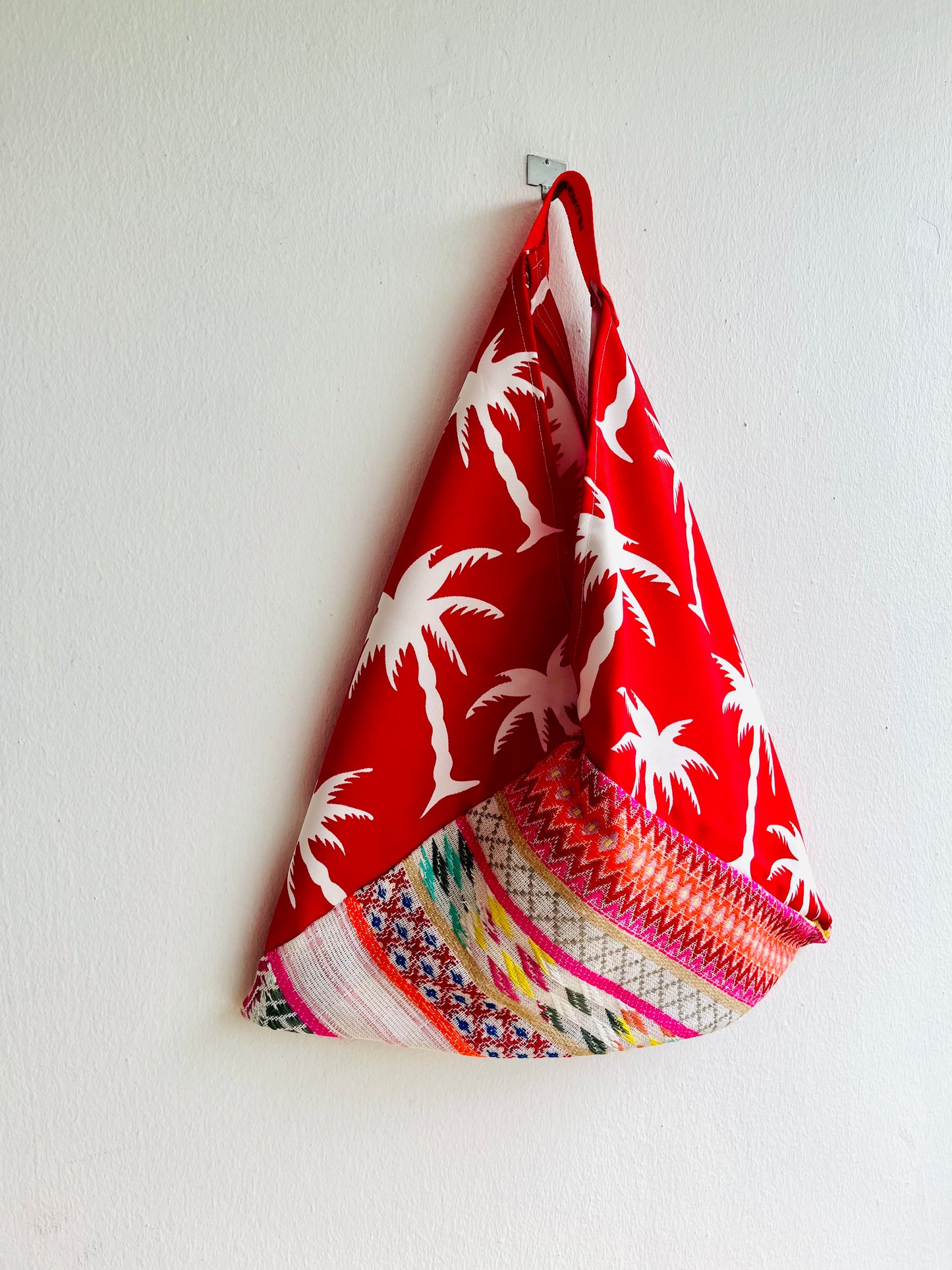 Origami tote bag , bento Japanese inspired bag , triangle eco friendly shopping bag | Palm trees at sunset in Tulum