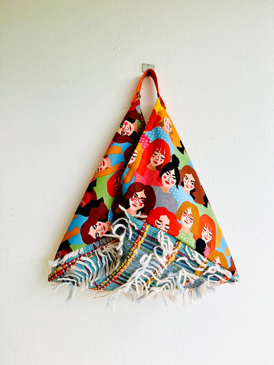 Origami bento bag , tote fabric colorful bag , Japanese inspired tote , eco friendly handmade bag | Chilling at the hairdresser - Jiakuma