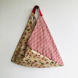 Origami bento bag , shoulder tote bags, fabric handmade triangle Japanese inspired bag | Lucky cats sailing in a sea with red waves - Jiakuma