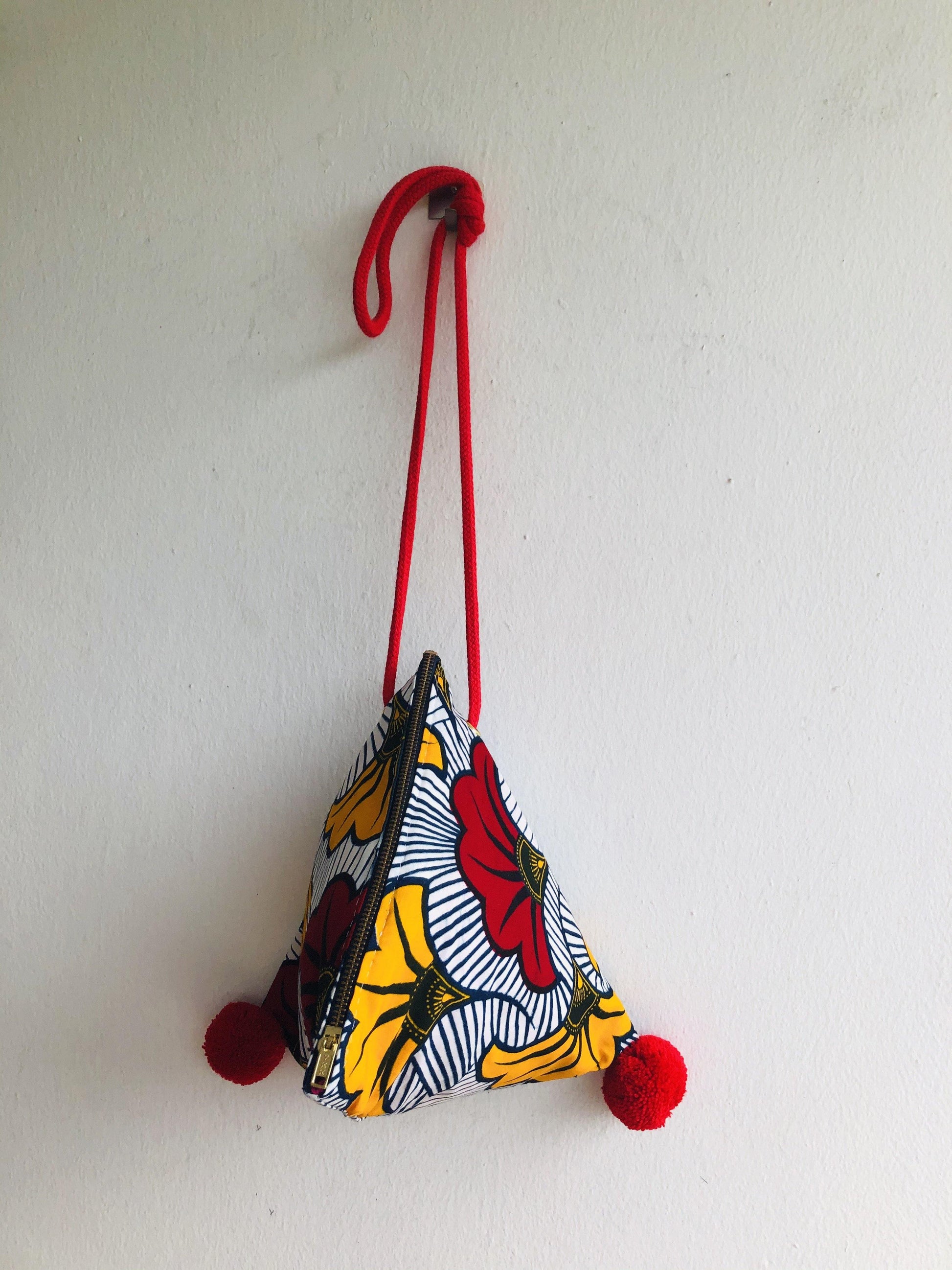 Summer colorful small cross sling bag , African fabric bag , pom poms bag | African flowers - Jiakuma