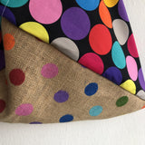 Bento origami bag , handmade triangle tote bag , polka dots colorful fabric and jute bag | Lunares coloraos - Jiakuma