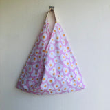 Origami bento bag , triangle tote fabric bag , eco friendly shoulder bag | Fried eggs