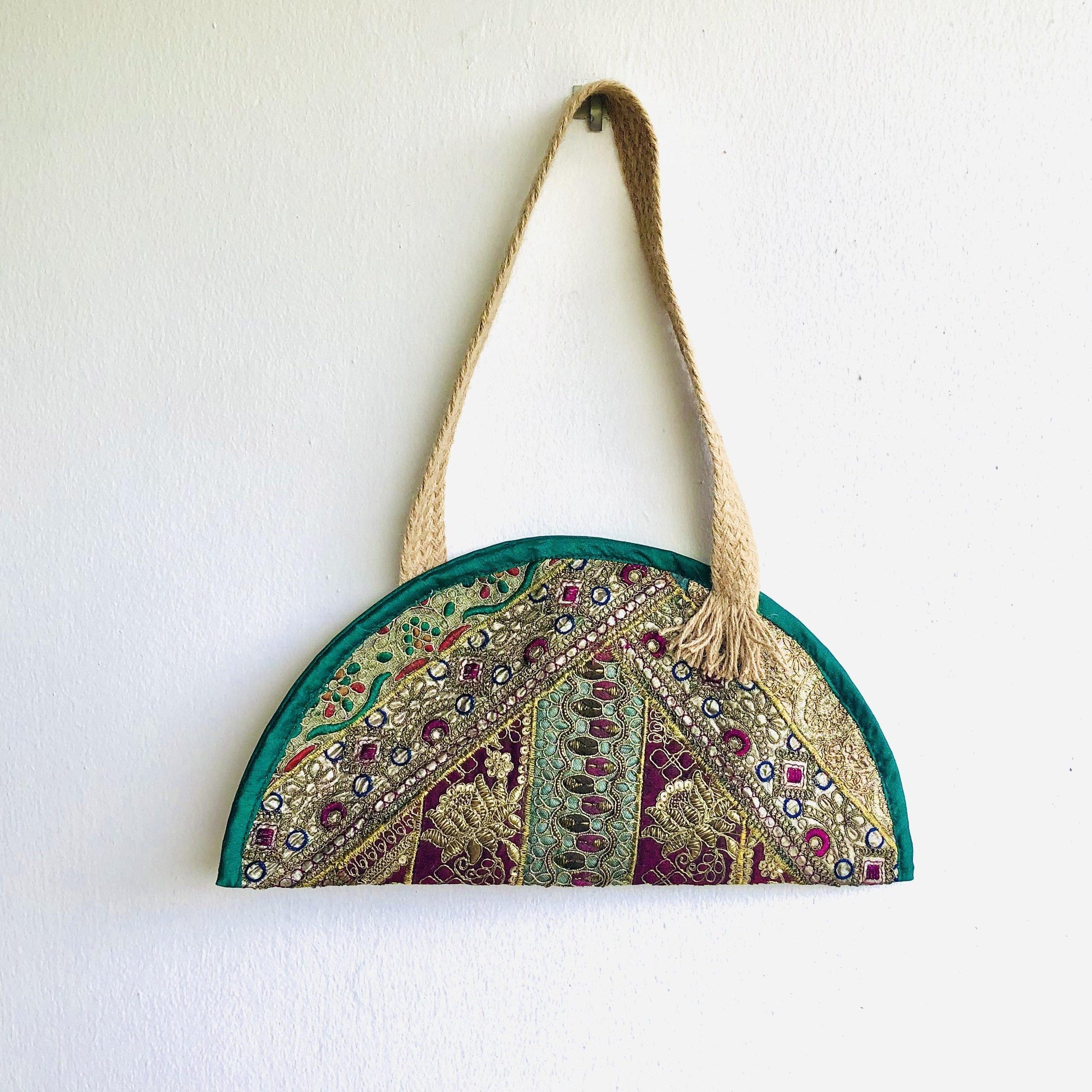 Shoulder Indian fabric small tote bag , handmade embroidery beautiful weekend bag | Karishma - Jiakuma