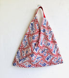 Shoulder bento bag , handmade fabric batik tote | Red & blue birds of paradise - Jiakuma