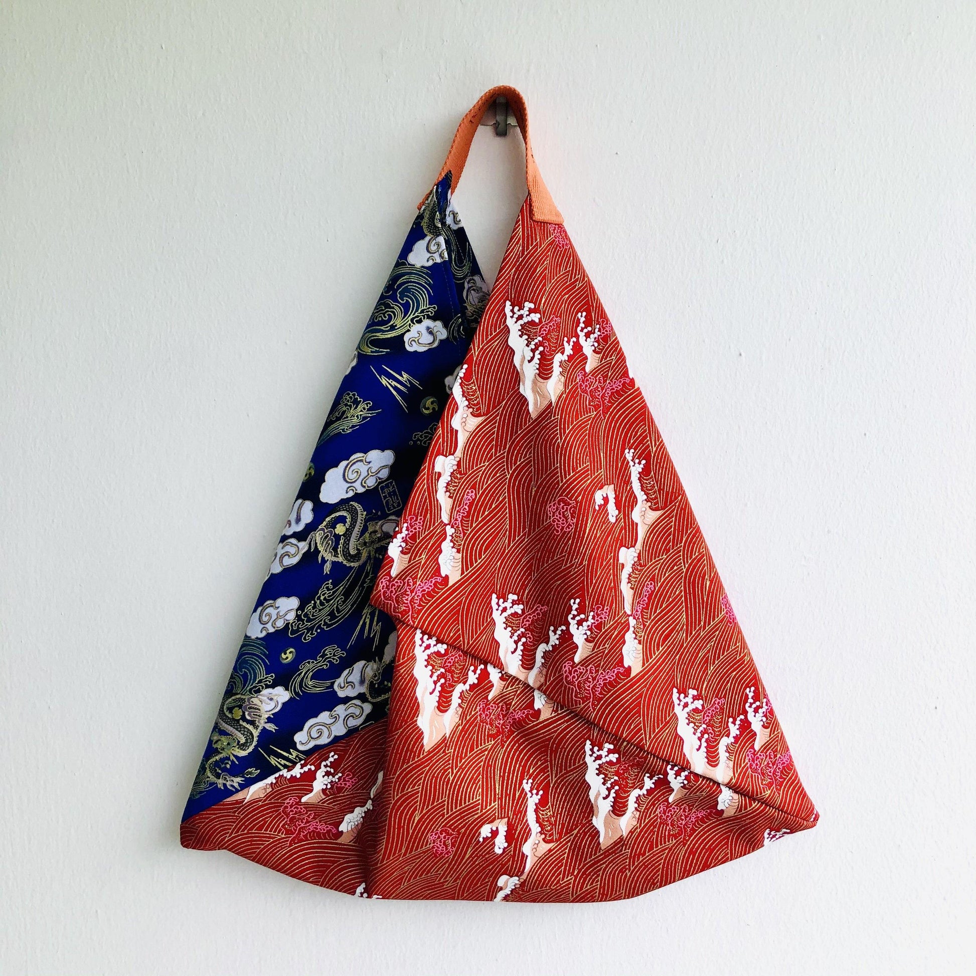 Origami shoulder bag , tote bento bag , colorful cool fabric bag | Red and blue lucky dragon - Jiakuma