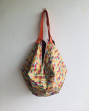 Japanese fabric sac origami bag, reversible shoulder bag | Colorful waves - Jiakuma