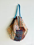 Origami sac shoulder bag , boho sac bag , reversible Japanese inspired bag | Spiky tassels