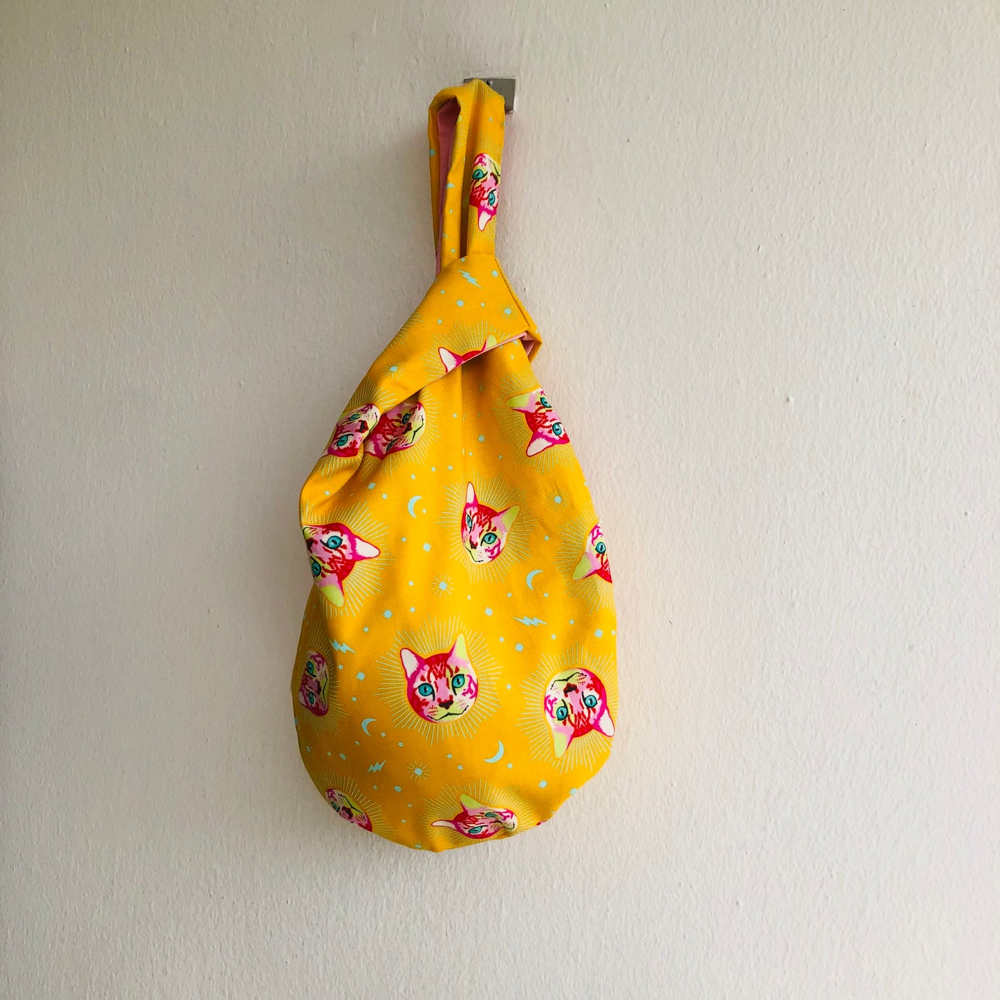 Cute Japanese inspired bag , wrist fabric reversible bag , bold knot origami bag | Cheshire