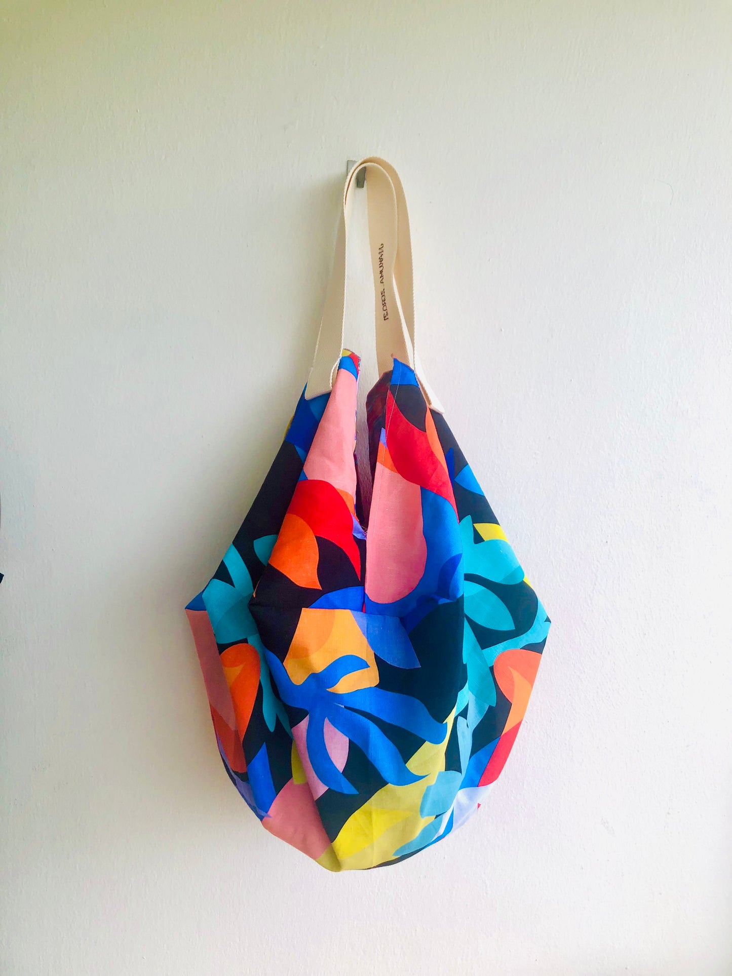 Bolso origami, bolso de hombro de tela reversible, bolso de mano colorido y único | Jardines coloridos de Nice &amp; Matisse