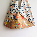 Origami bento bag , shoulder eco friendly cork bag , Japanese inspired bag | Japanese clouds over a confetti field - Jiakuma