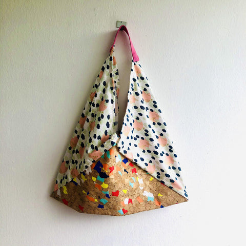 Origami bento bag , shoulder eco friendly cork bag , Japanese inspired bag | Japanese clouds over a confetti field - Jiakuma