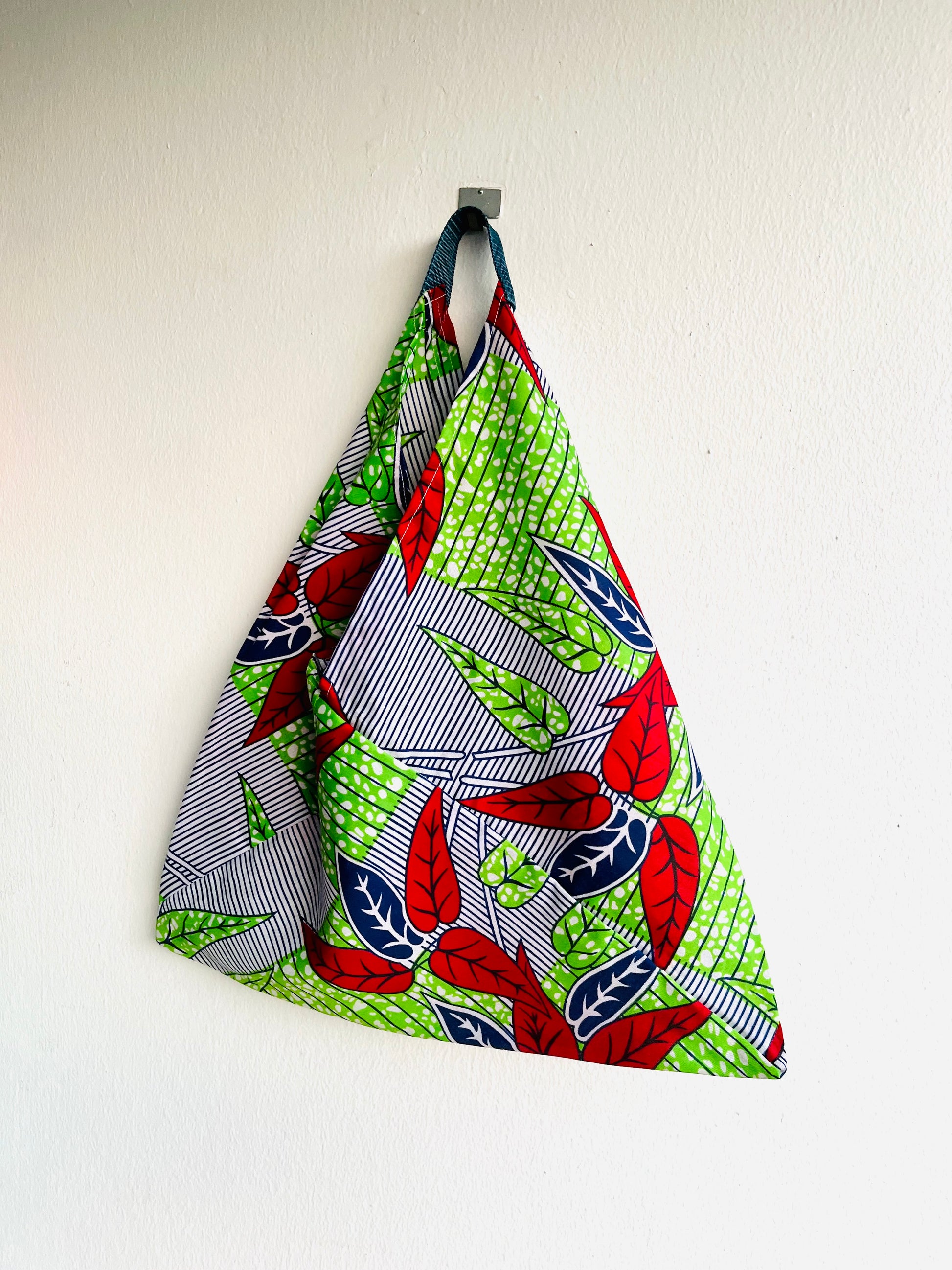 Origami bento bag , Japanese inspired bag , tote bento , origami fabric bag , shoulder bag , colorful bag , African fabric bag | Tropical africa - Jiakuma