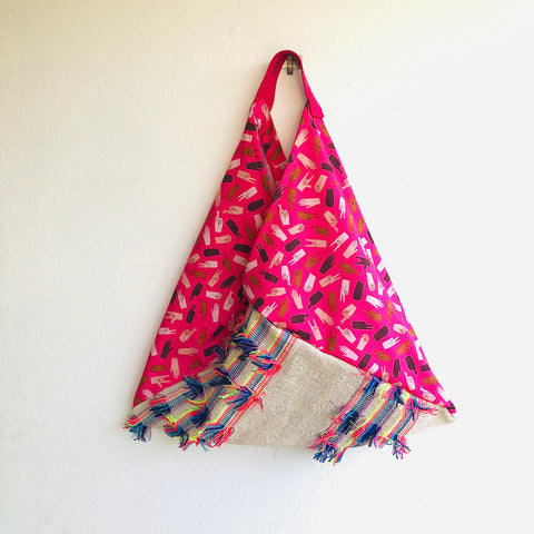 Origami shoulder bento bag , cool summer boho eco bag , Japanese inspired bag | Stay positive