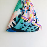 Triangle shoulder tote bag , origami bento tote bag , handmade fabric eco colorful bag | Contemporary strokes - Jiakuma
