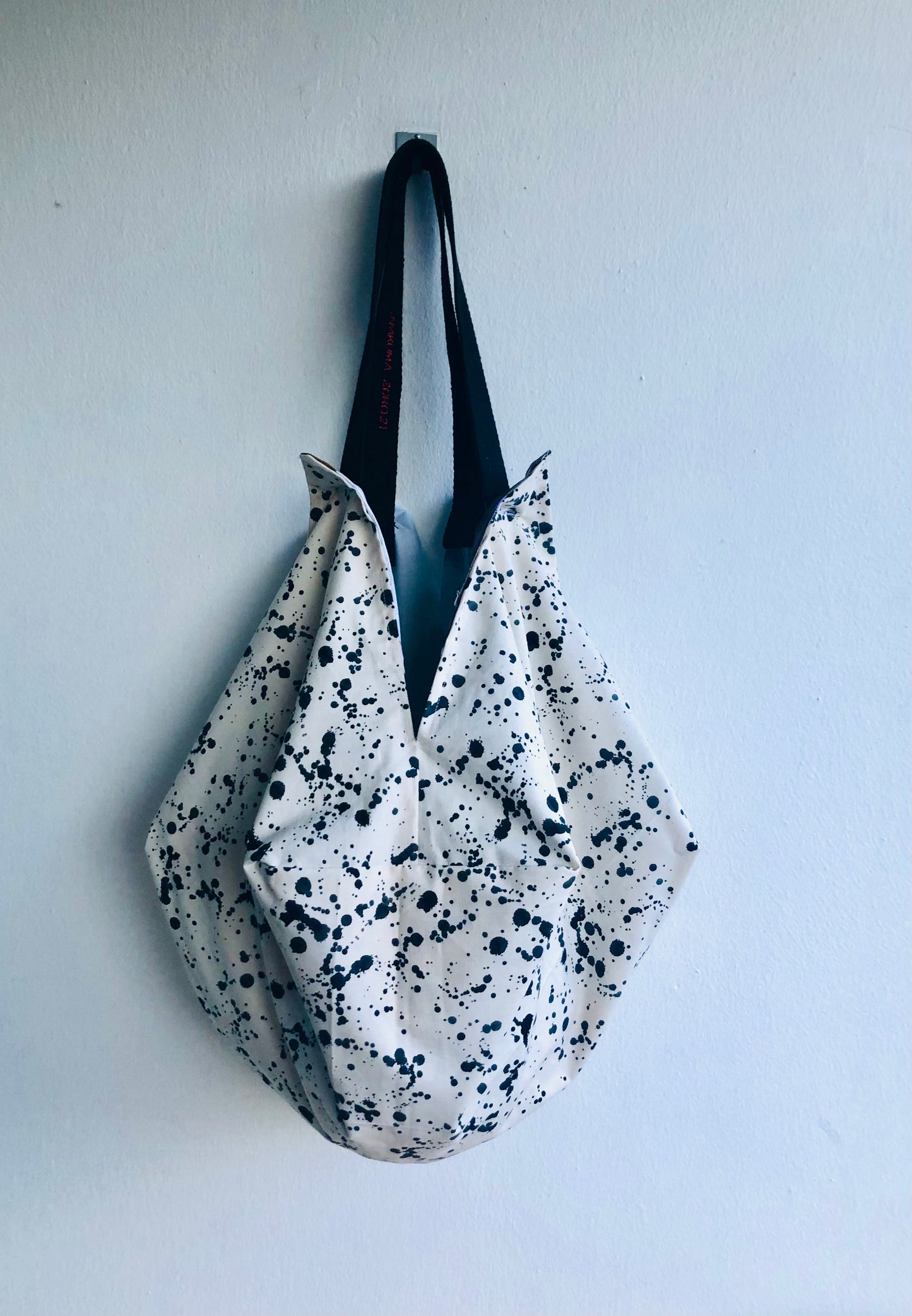 Cool origami bento bag , shoulder fabric handmade Japanese inspired bag | Contemporary landscape under a rain of ink drops