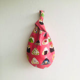 Small Japanese inspired bag , wrist knot fabric bag , reversible handmade cute bag | Onigiri