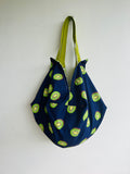 Origami Japanese inspired sac bag , fabric reversible shoulder bag , colorful groceries bag | I love kiwi 🥝