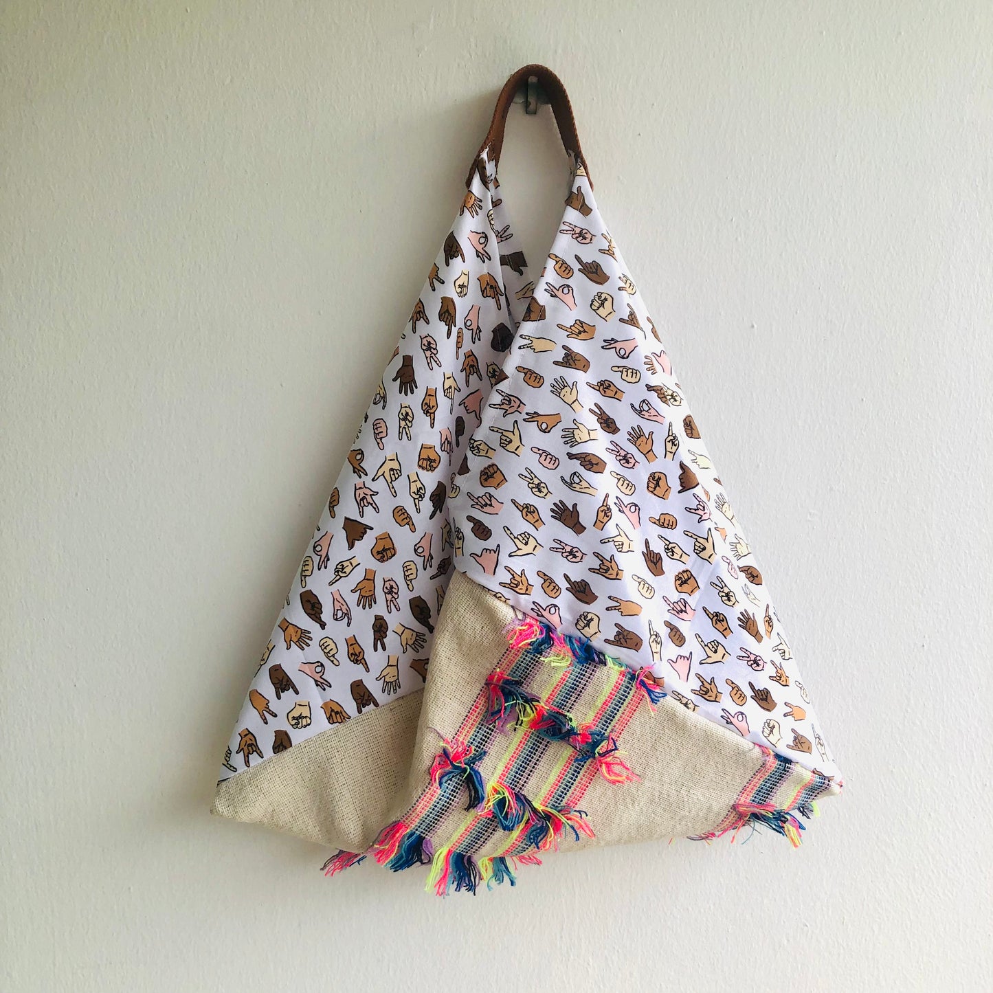 Shoulder tote bag, triangle fabric bento bag x, eco friendly boho bag | Love whoever you chose