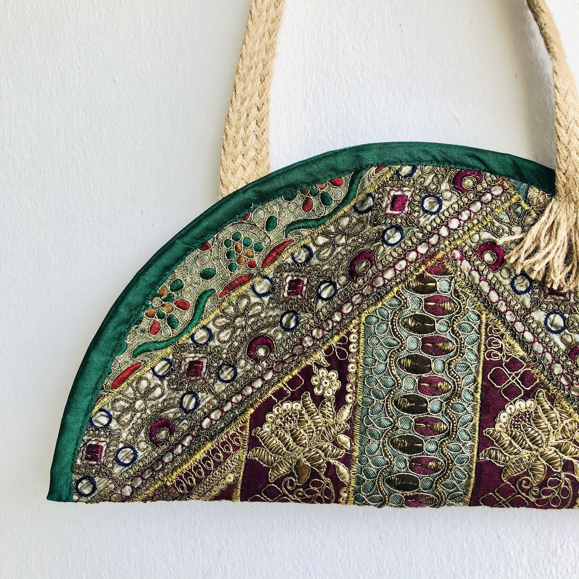 Shoulder Indian fabric small tote bag , handmade embroidery beautiful weekend bag | Karishma - Jiakuma