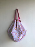 Origami sac bag , reversible cool fabric sac bag , Japanese inspired bag | Funny eggs enjoying with the fruits