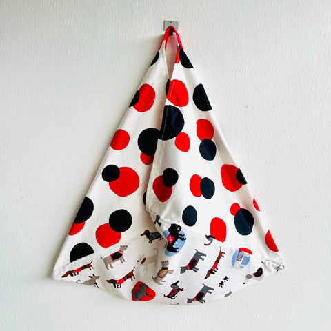 Origami bento bag , tote fabric shopping bag , shoulder eco friendly groceries bag | Polka dogs