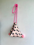 Small triangle origami bag , cool fabric eco friendly bag , pom pom bag | Let the cranes fly free