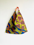 Origami bento bag , shoulder tote bag , fabric Japanese inspired bag , triangle tote bag | African