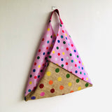 Origami bento bag , shoulder triangle fabric bag , handmade Japanese inspired bag | Polka dots everywhere - Jiakuma