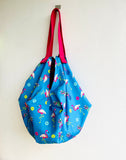Origami reversible sac bag , handmade colorful shoulder bag | Electric flamingo