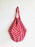 Sac origami bag , handmade reversible eco bag , block print fabric | Red sunset over Yogyakarta - Jiakuma