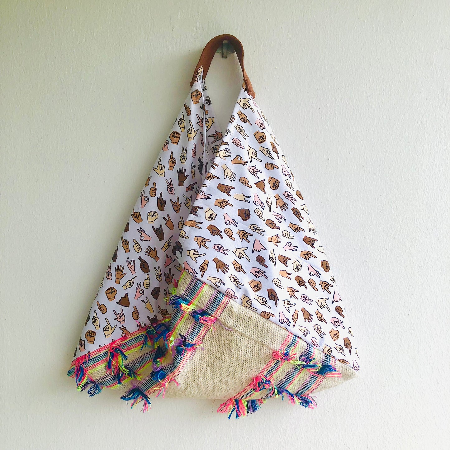 Shoulder tote bag, triangle fabric bento bag x, eco friendly boho bag | Love whoever you chose