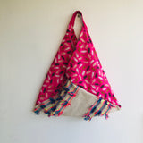 Origami shoulder bento bag , cool summer boho eco bag , Japanese inspired bag | Stay positive