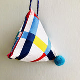 Triangle origami crossbody bag , Japanese inspired pom pom bag | Colorful minimalists lines hommage to Mondrian - Jiakuma