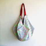 Sac origami bag , reversible Japanese inspired bag , eco friendly fabric shopping bag | Forest with geometries