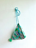 Small dumpling bag , pom pom colorful bag , triangle origami bag | Let’s go camping with style