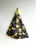 Origami bento bag , triangle shoulder tote bag , Japanese inspired bag | Gold dragons