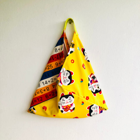Origami tote bento bag , triangle fabric colorful shoulder bag , Japanese inspired bag | Maneki & Archemides