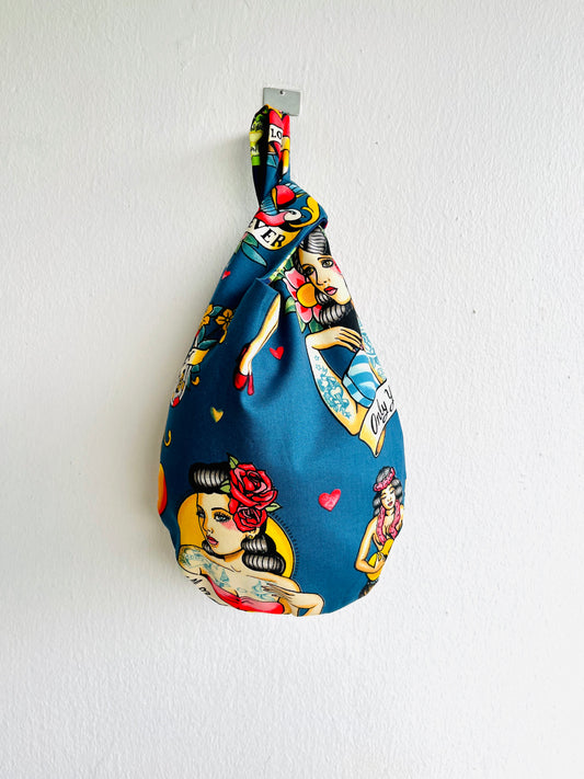 Origami knot bag , Japanese inspired wrist bag , reversible cool fabric eco friendly small bag | Only you - Jiakuma